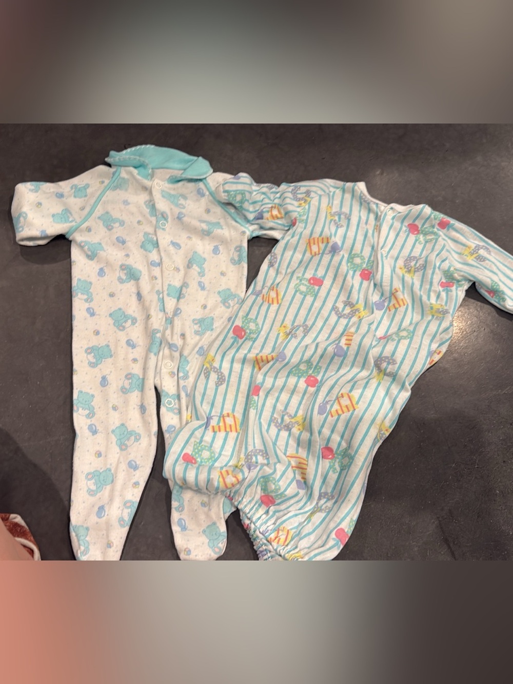 Vintage Blue Baby Footed Pajama Sets - Soft Cotton Sleepwear